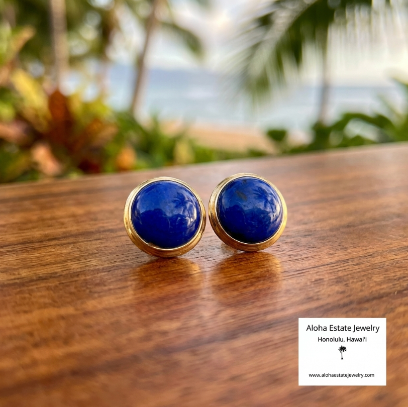 Vintage Lapis Lazuli Earrings in 14K Yellow Gold