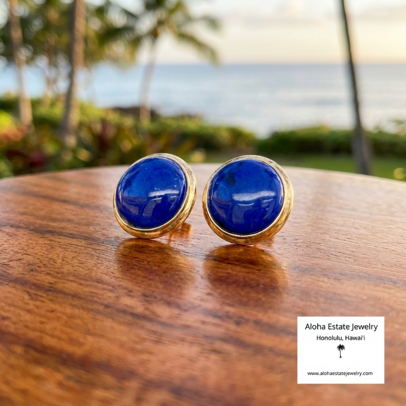 Vintage Lapis Lazuli Earrings in 14K Yellow Gold