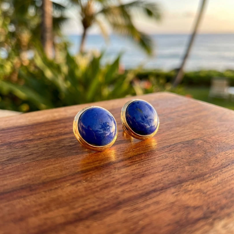 Vintage Lapis Lazuli Earrings in 14K Yellow Gold