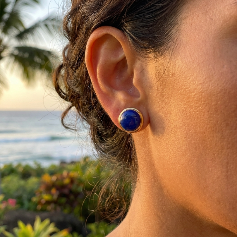 Vintage Lapis Lazuli Earrings in 14K Yellow Gold