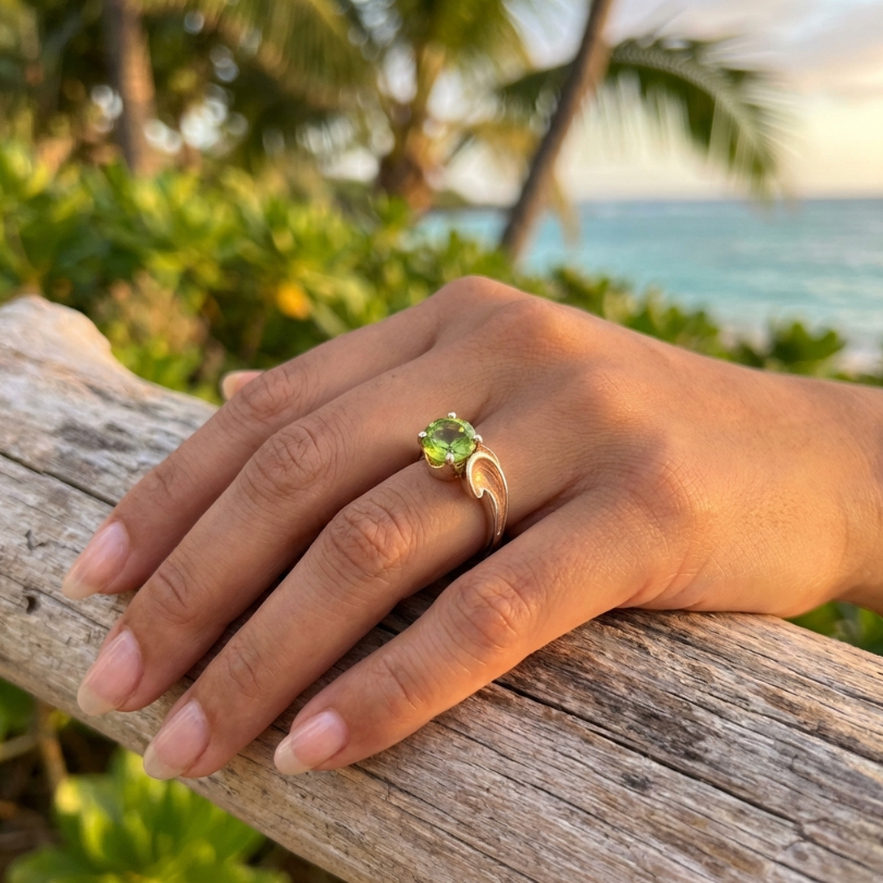 Vintage Natural Peridot Solitaire in 14K Yellow Gold