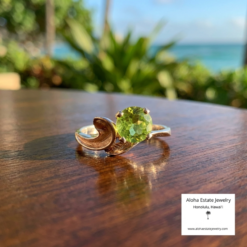Vintage Natural Peridot Solitaire in 14K Yellow Gold