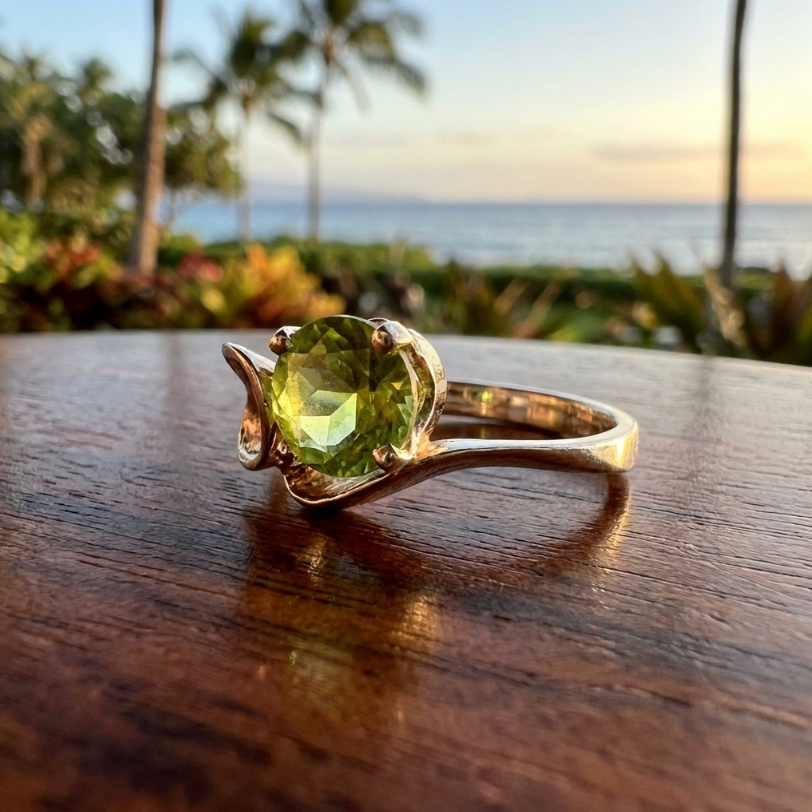 Vintage Natural Peridot Solitaire in 14K Yellow Gold