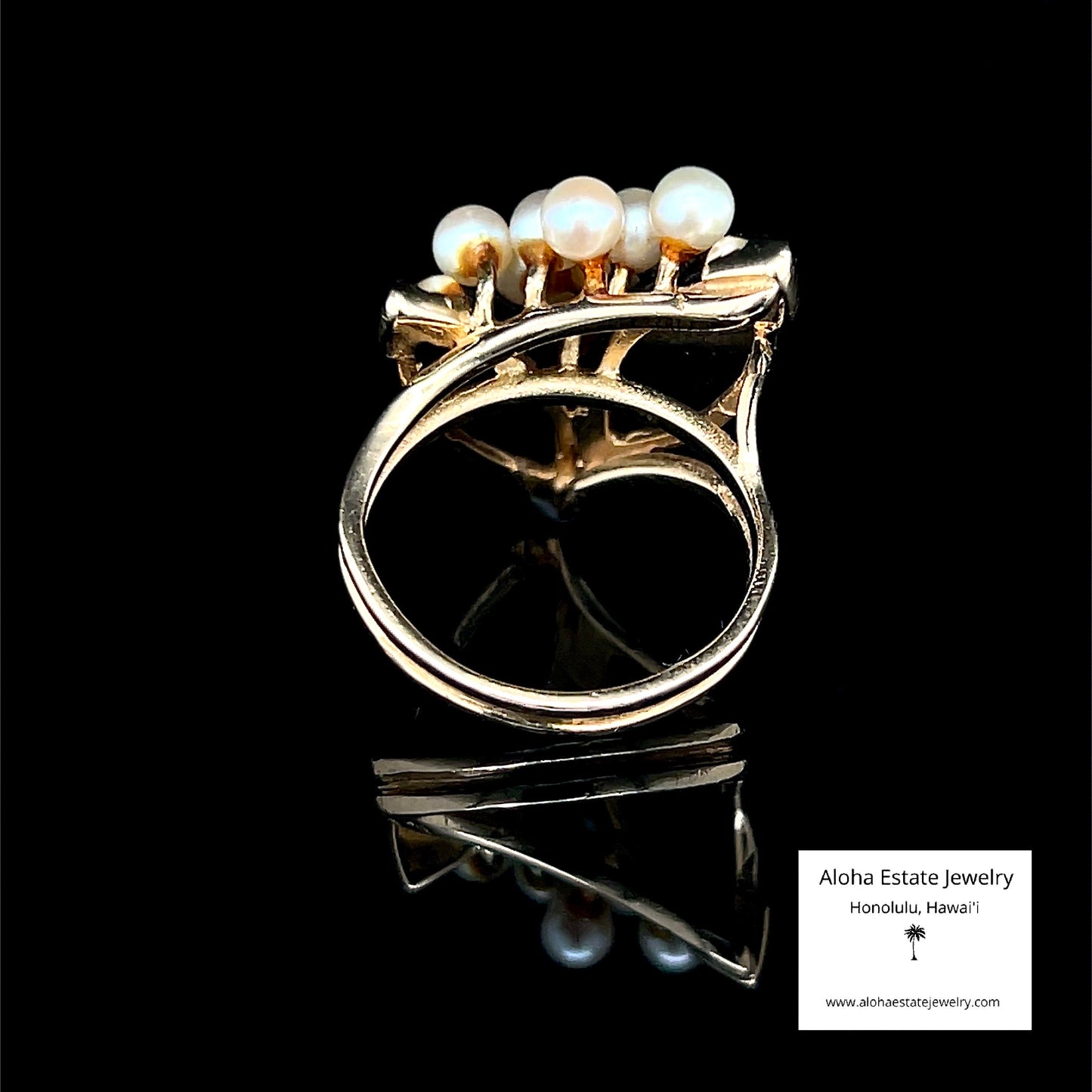 Vintage Double Marquise Onyx and Pearl Ring in 14K Yellow Gold