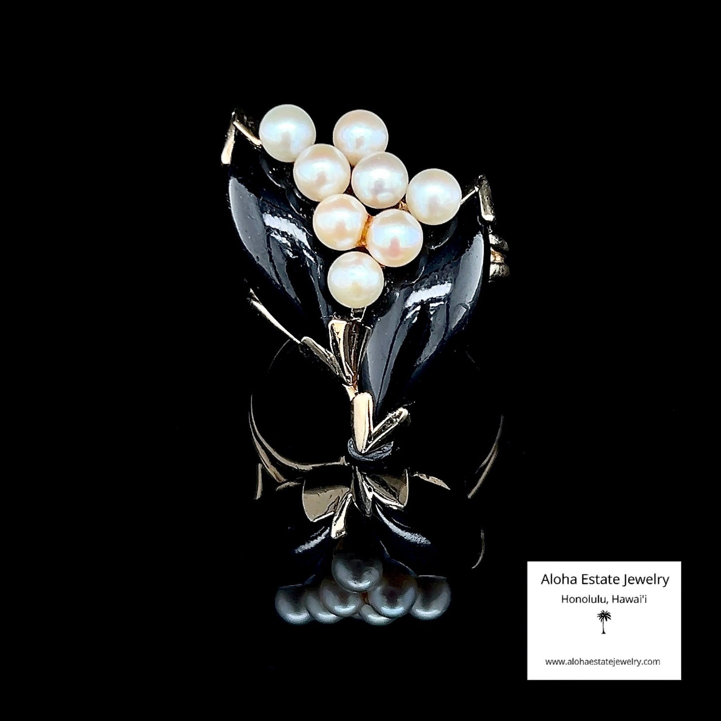 Vintage Double Marquise Onyx and Pearl Ring in 14K Yellow Gold