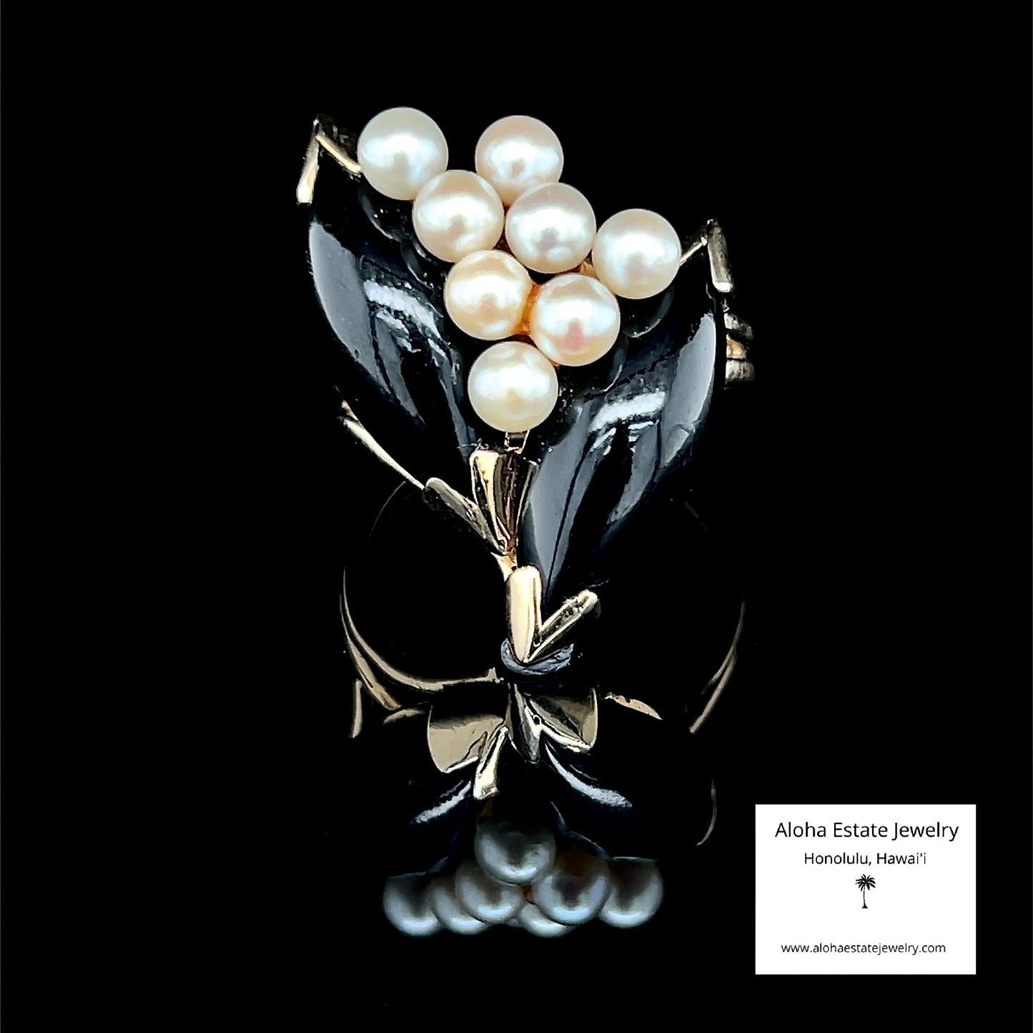 Vintage Double Marquise Onyx and Pearl Ring in 14K Yellow Gold