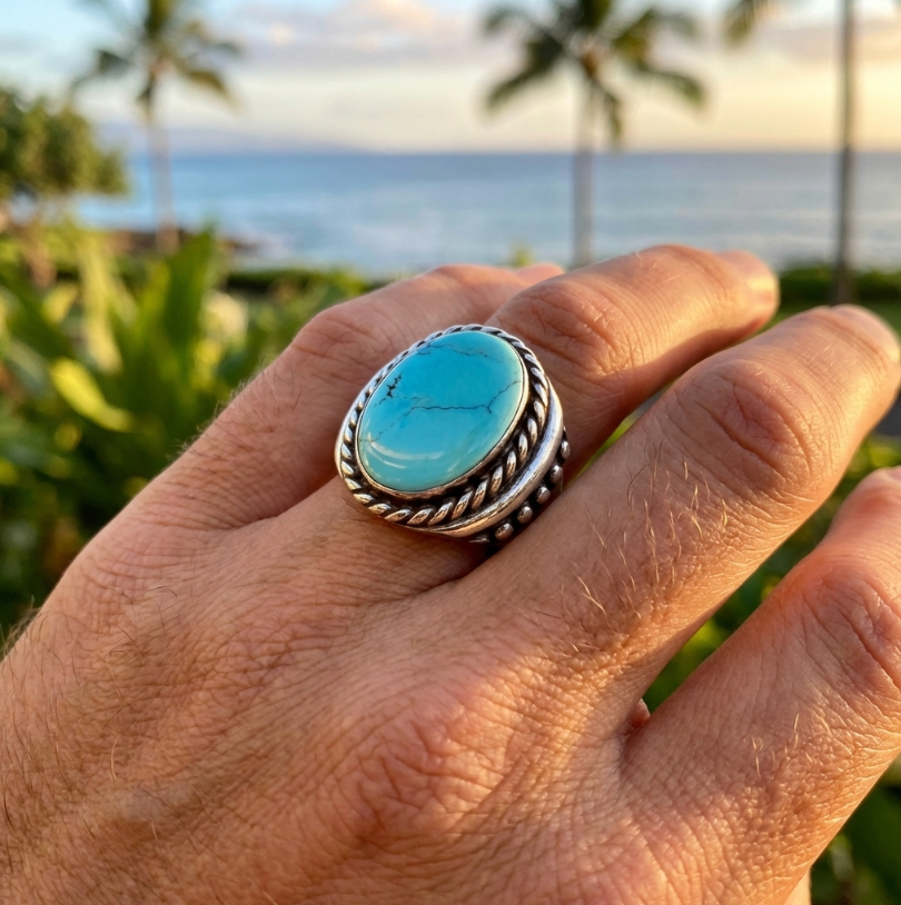 Vintage Ben Livingston Magnificent Kingman Turquoise Ring