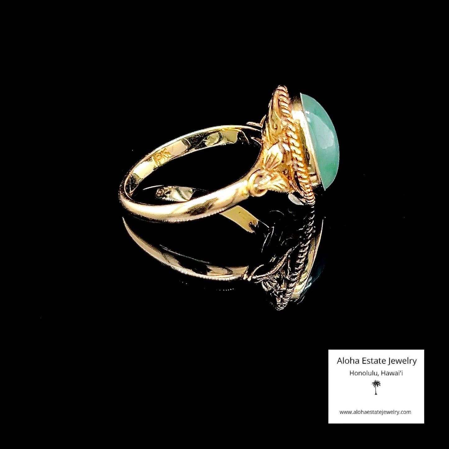 Mid-Century Sage Green Watery Jadeite 18K Ring