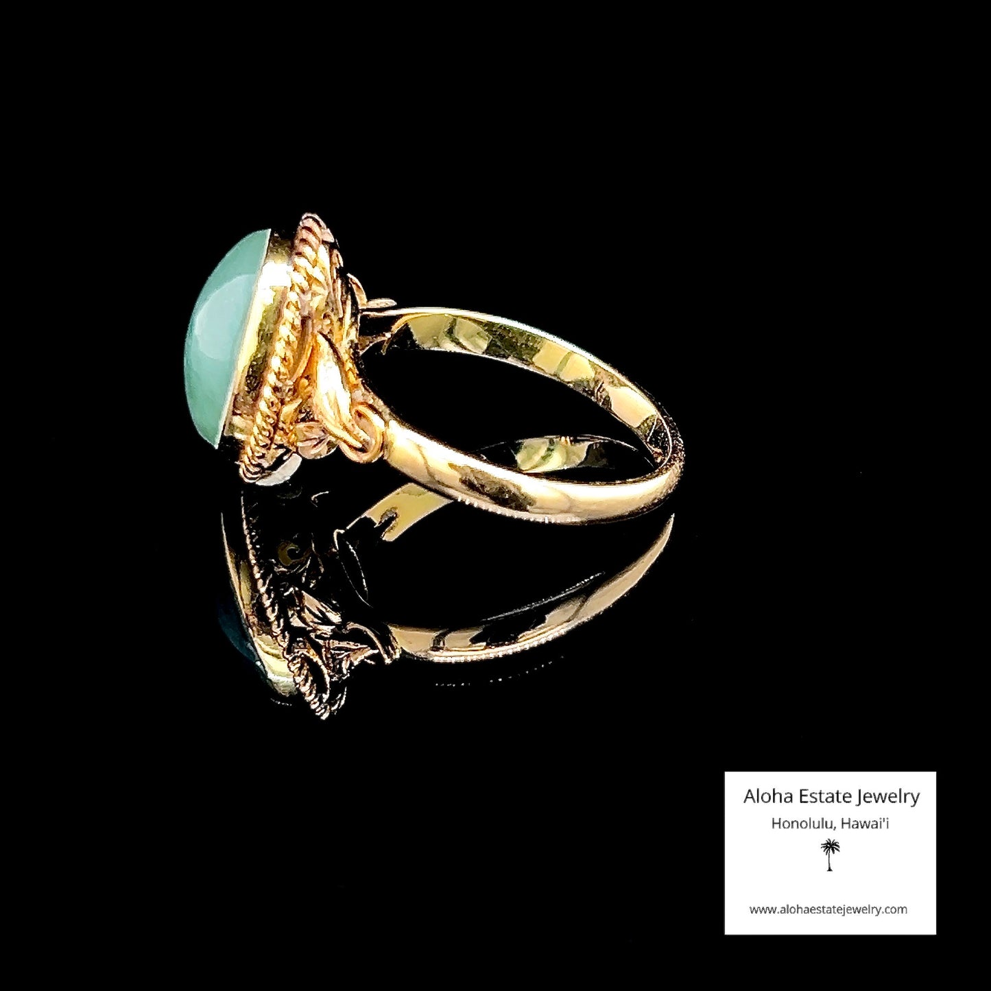 Mid-Century Sage Green Watery Jadeite 18K Ring