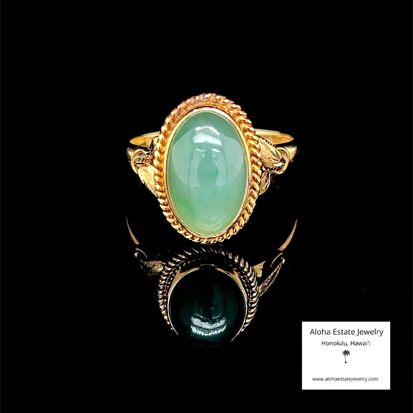 Mid-Century Sage Green Watery Jadeite 18K Ring