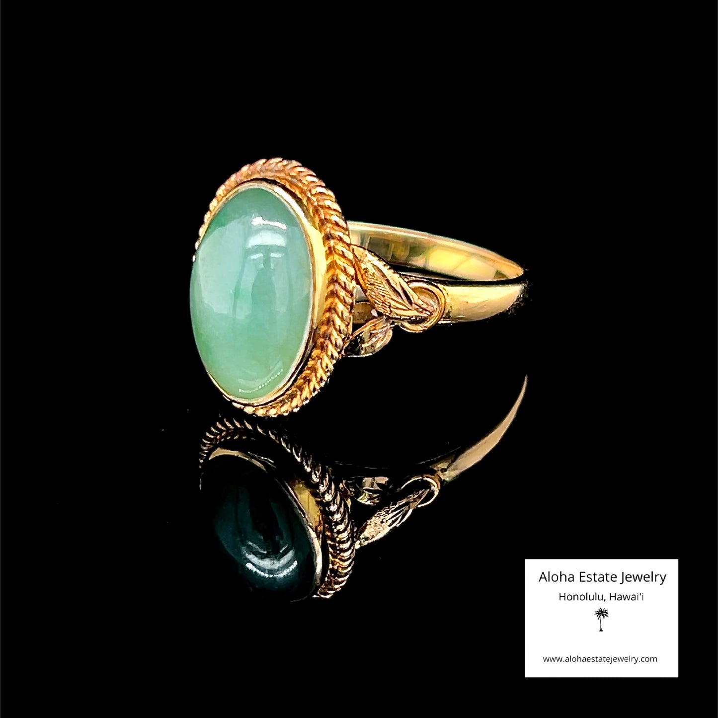 Mid-Century Sage Green Watery Jadeite 18K Ring