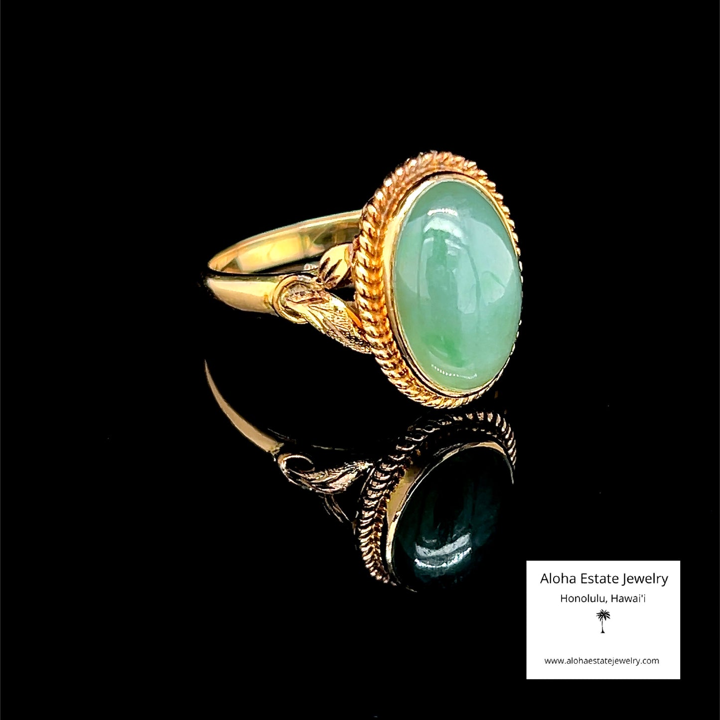 Mid-Century Sage Green Watery Jadeite 18K Ring