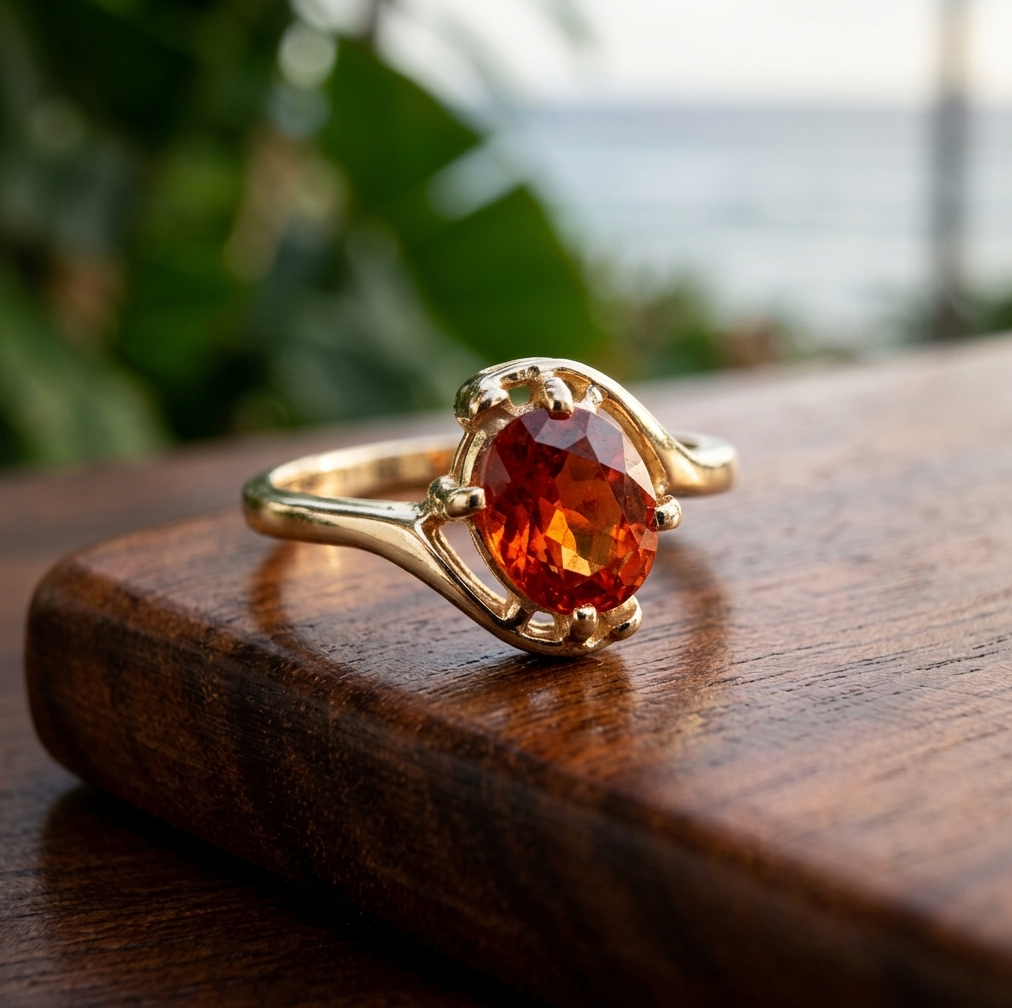 14K Natural Tanzanian Spessartite Garnet Solitaire Ring