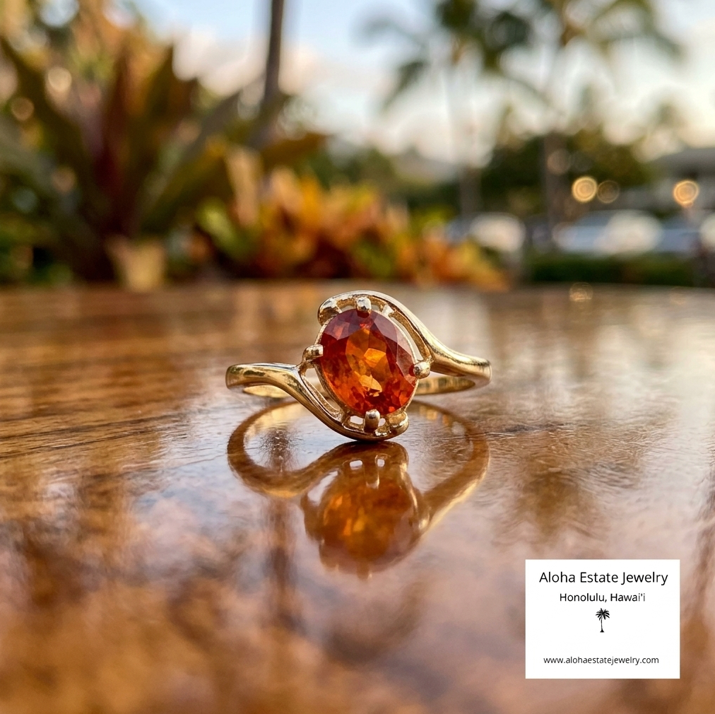 14K Natural Tanzanian Spessartite Garnet Solitaire Ring