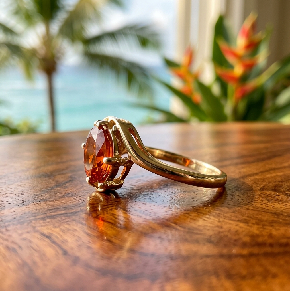 14K Natural Tanzanian Spessartite Garnet Solitaire Ring
