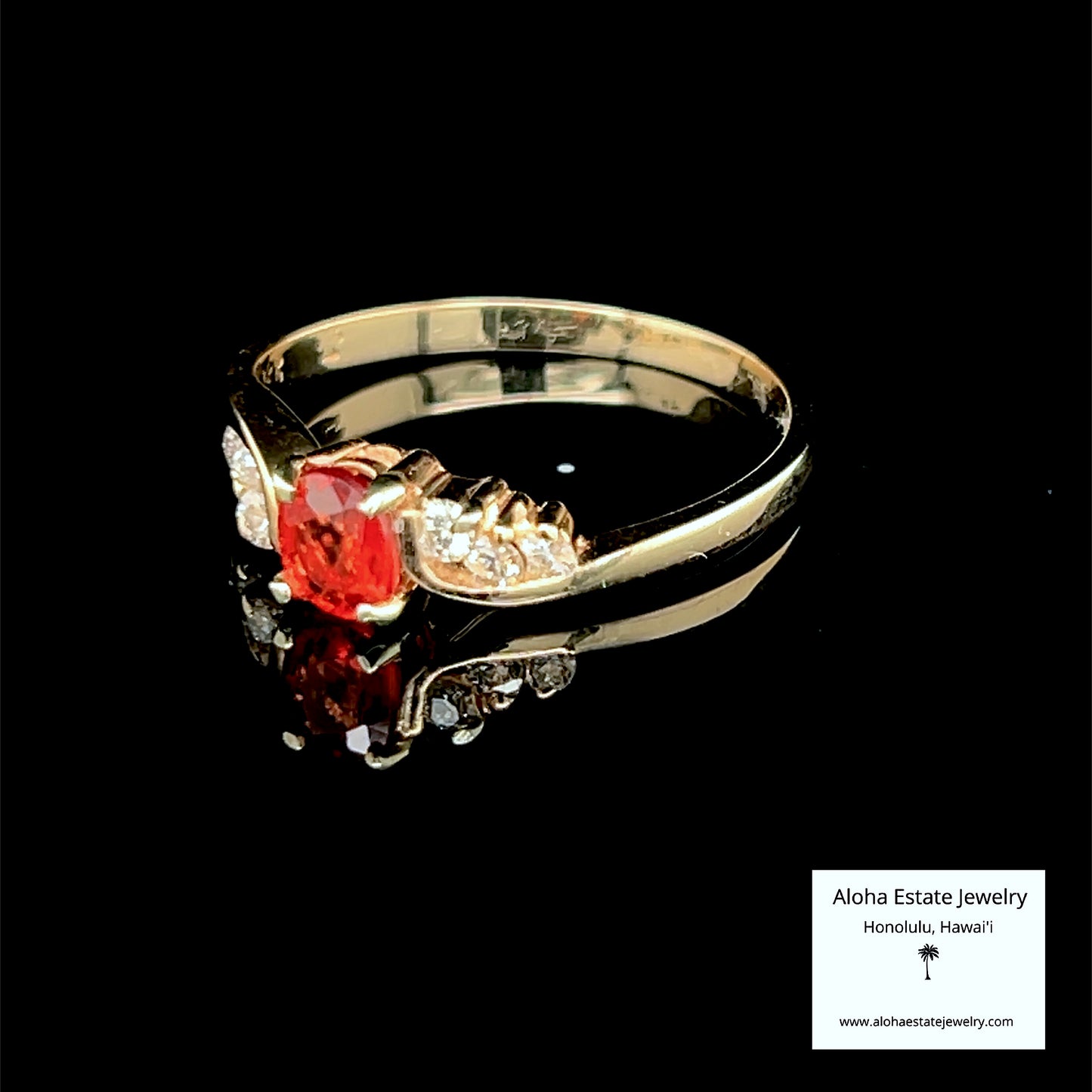 Vintage 14k Orange-Red Sapphire Ring with Diamond Accents