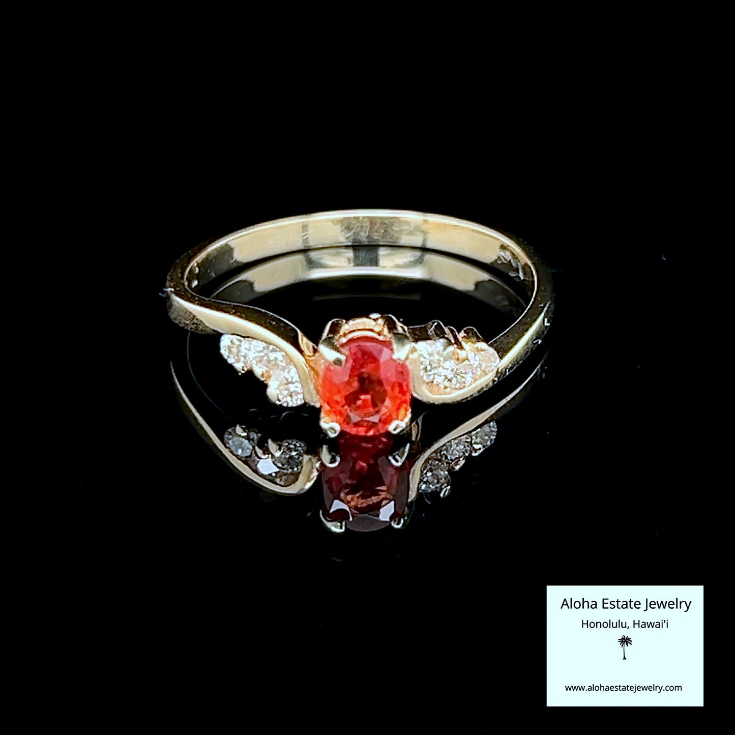 Vintage 14k Orange-Red Sapphire Ring with Diamond Accents