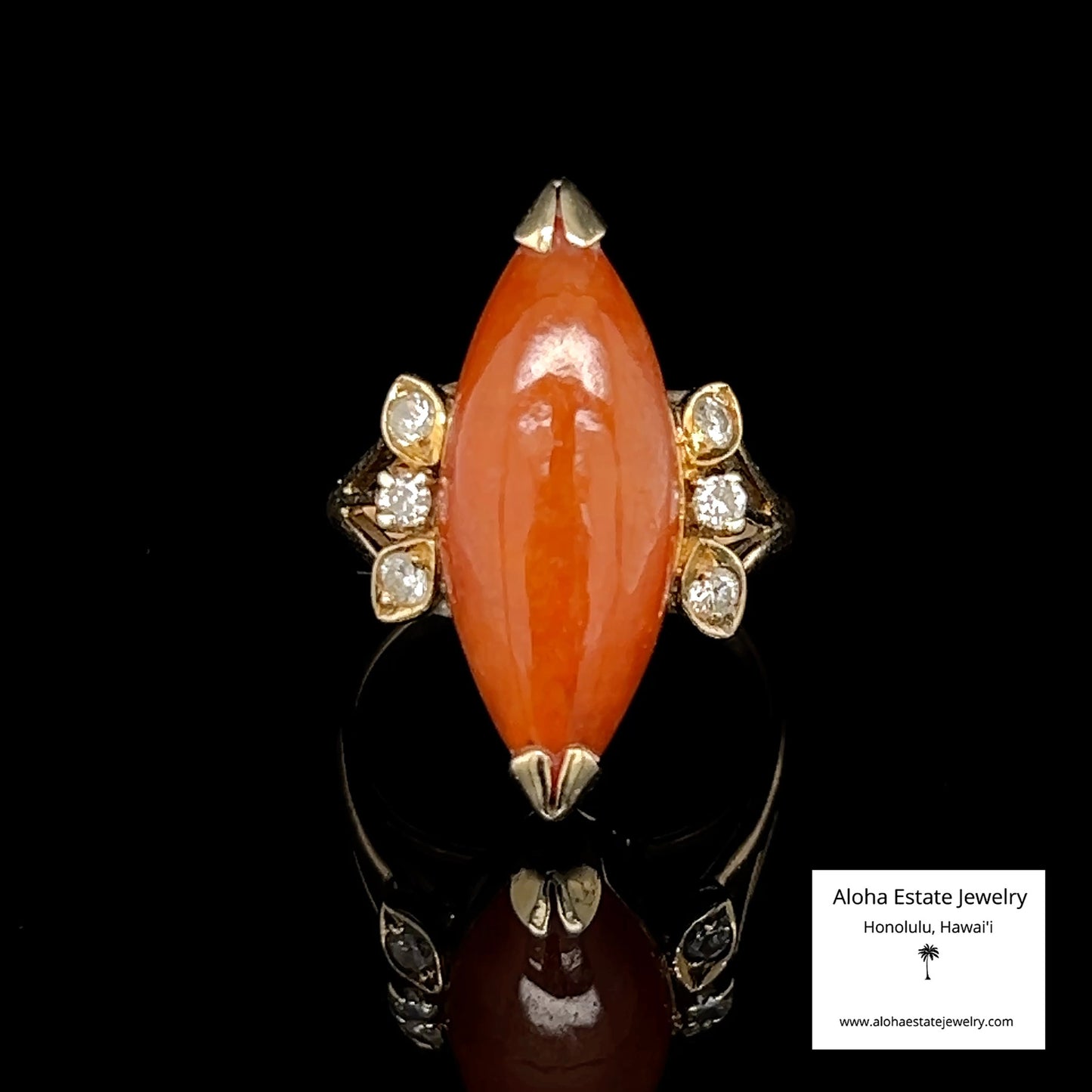 Vintage Reddish-Brown Jadeite Ring With Diamond Accents