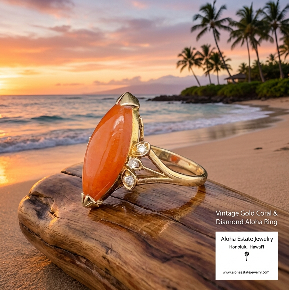 Vintage Reddish-Brown Jadeite Ring With Diamond Accents