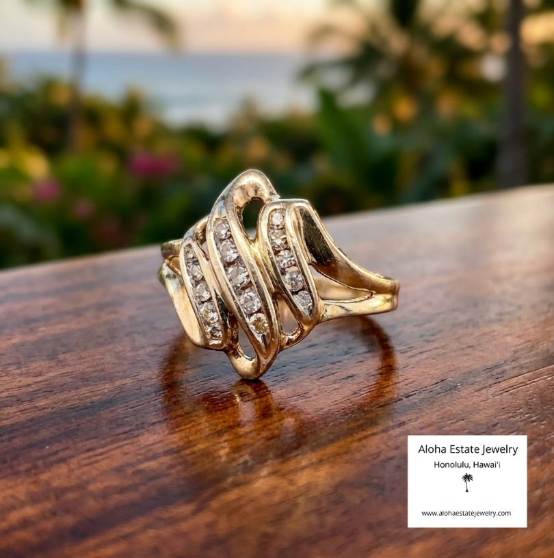 Vintage Channel Set Diamonds Fashion Ring in 10K Yellow Gold
