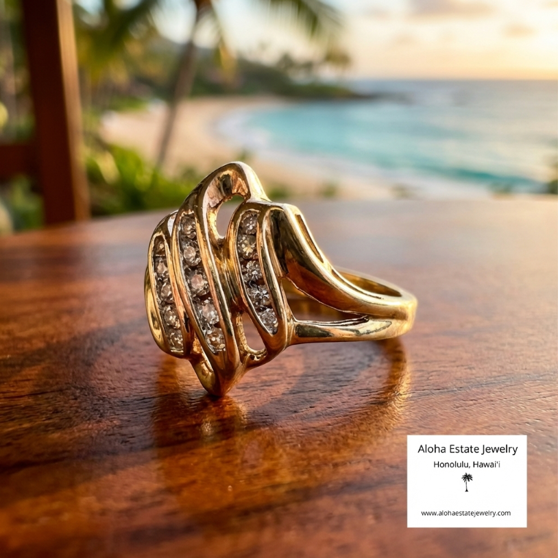 Vintage Channel Set Diamonds Fashion Ring in 10K Yellow Gold