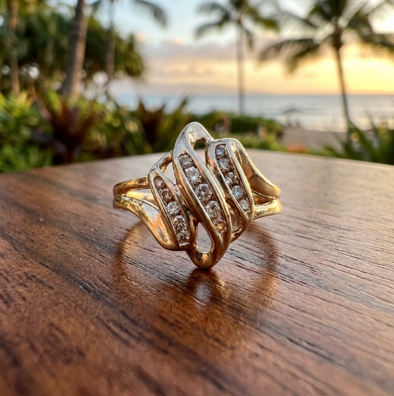 Vintage Channel Set Diamonds Fashion Ring in 10K Yellow Gold