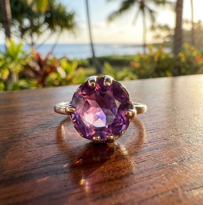 Antique Color Change 12.5-Carats Sapphire Ring in 10K Yellow Gold