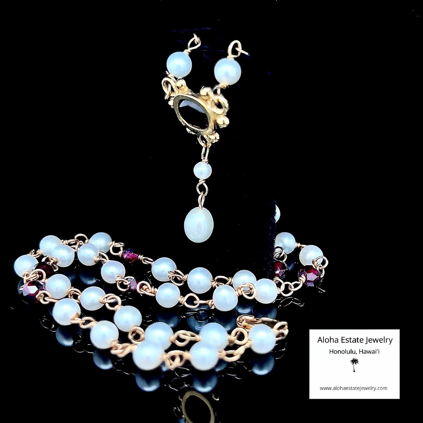 Edwardian Pyrope Garnet & Pearl Pendant Necklace