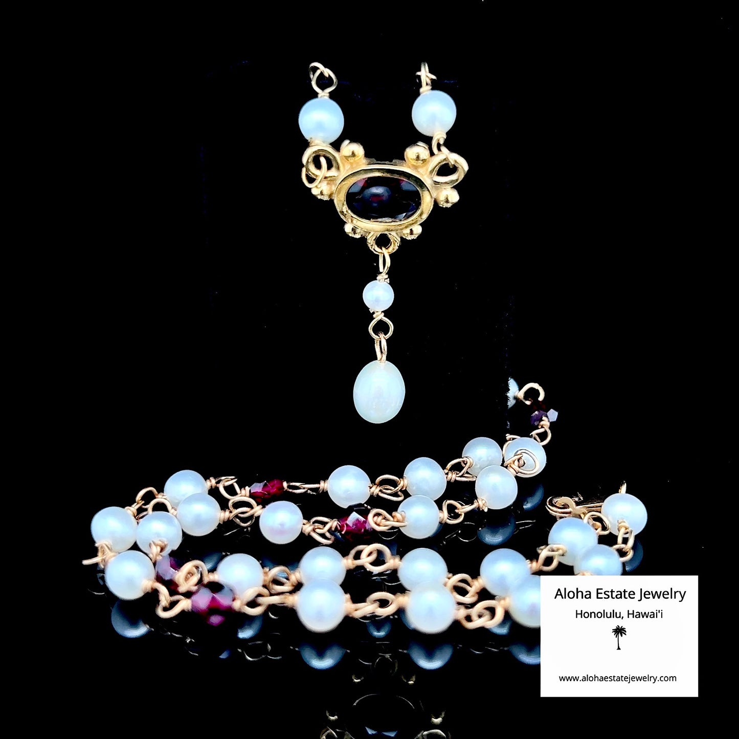 Edwardian Pyrope Garnet & Pearl Pendant Necklace