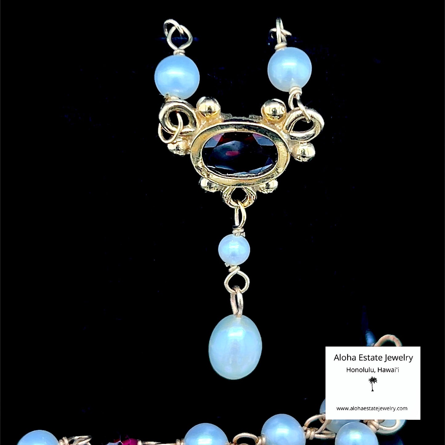 Edwardian Pyrope Garnet & Pearl Pendant Necklace