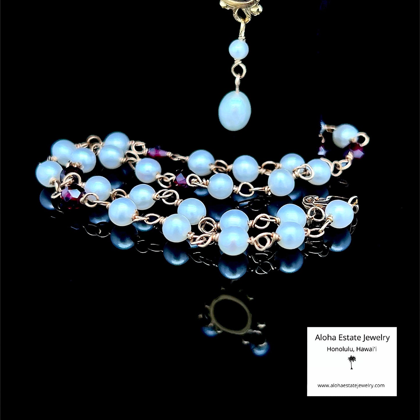 Edwardian Pyrope Garnet & Pearl Pendant Necklace