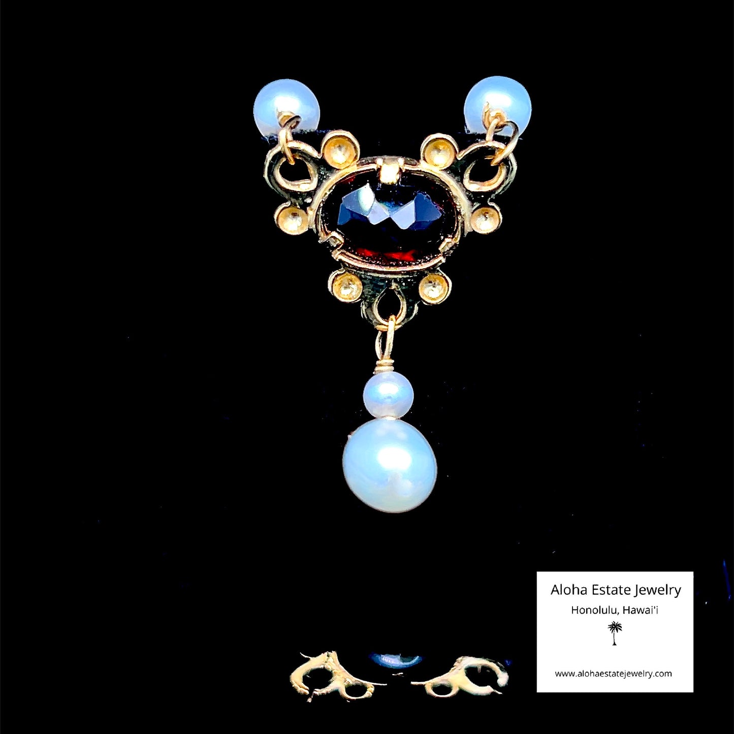 Edwardian Pyrope Garnet & Pearl Pendant Necklace