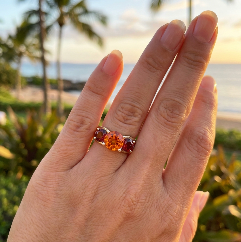 Estate 14K Ring with Madeira Citrine and Almandine Garnets