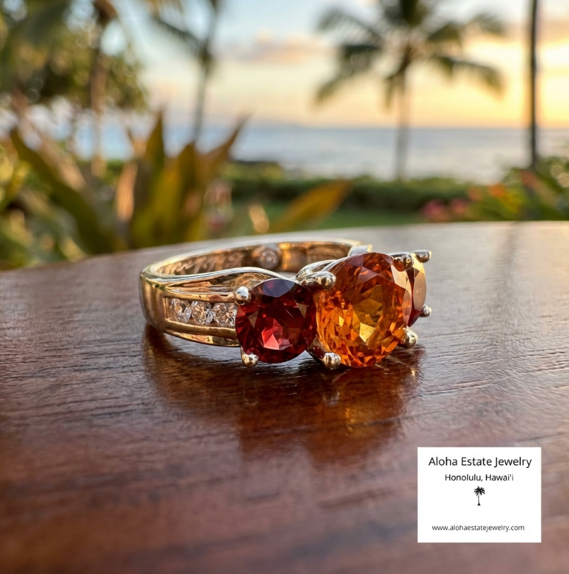 Estate 14K Ring with Madeira Citrine and Almandine Garnets