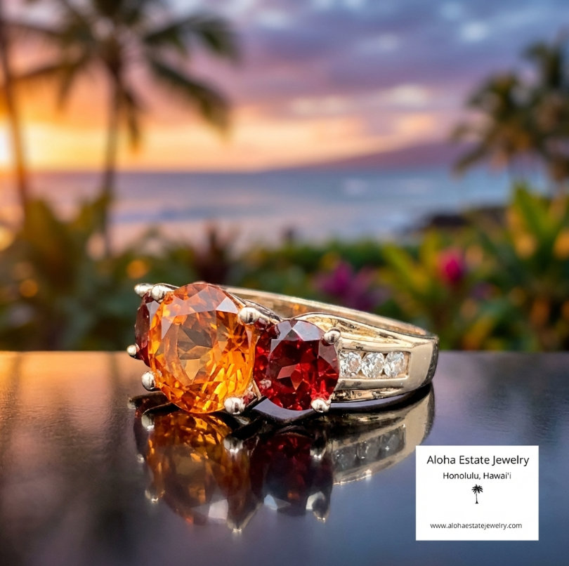 Estate 14K Ring with Madeira Citrine and Almandine Garnets