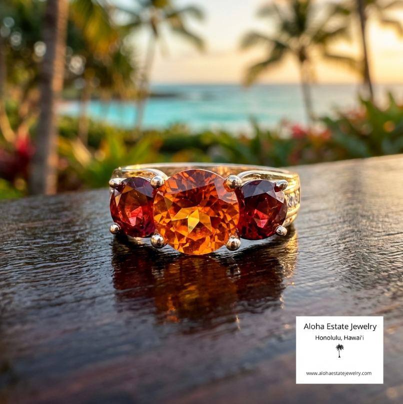 Estate 14K Ring with Madeira Citrine and Almandine Garnets