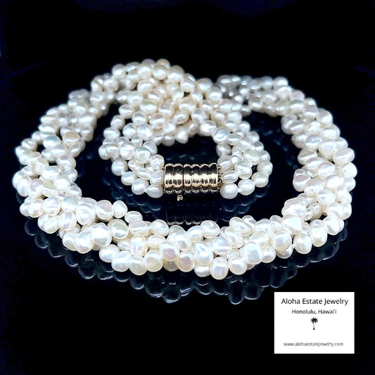 4-Strand Salt Water Keshi Pearls With 14K Yellow Gold Clasp