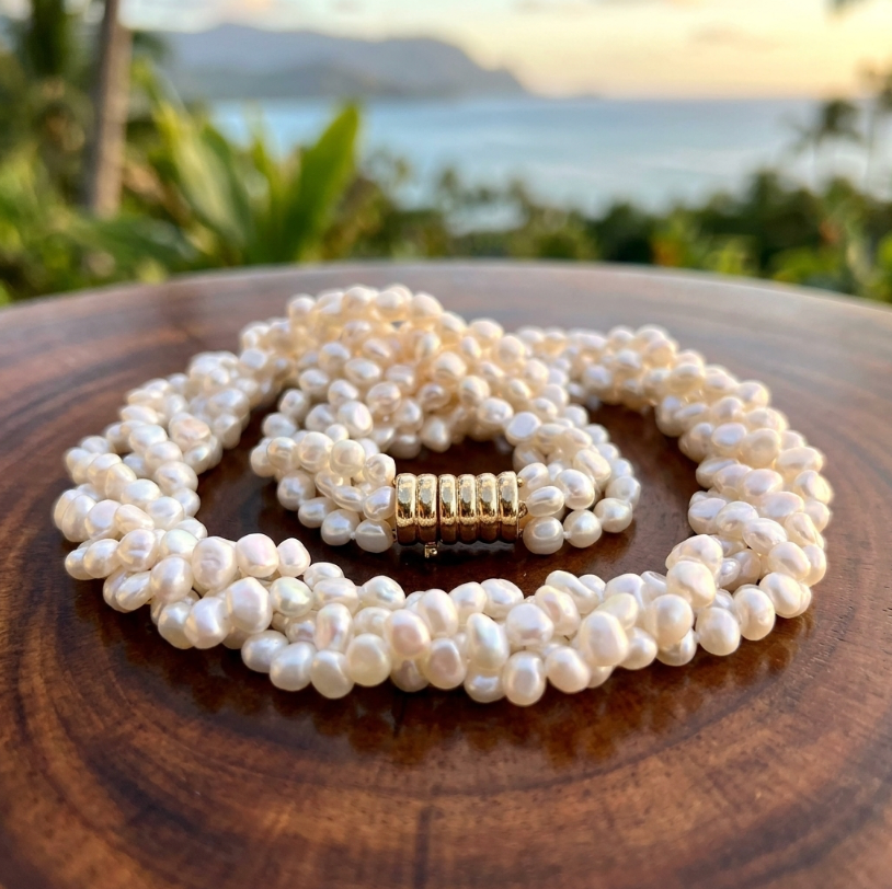 4-Strand Salt Water Keshi Pearls With 14K Yellow Gold Clasp