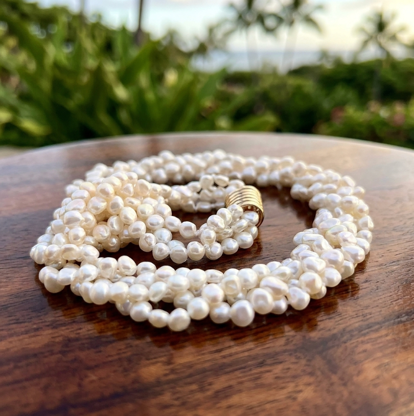 4-Strand Salt Water Keshi Pearls With 14K Yellow Gold Clasp