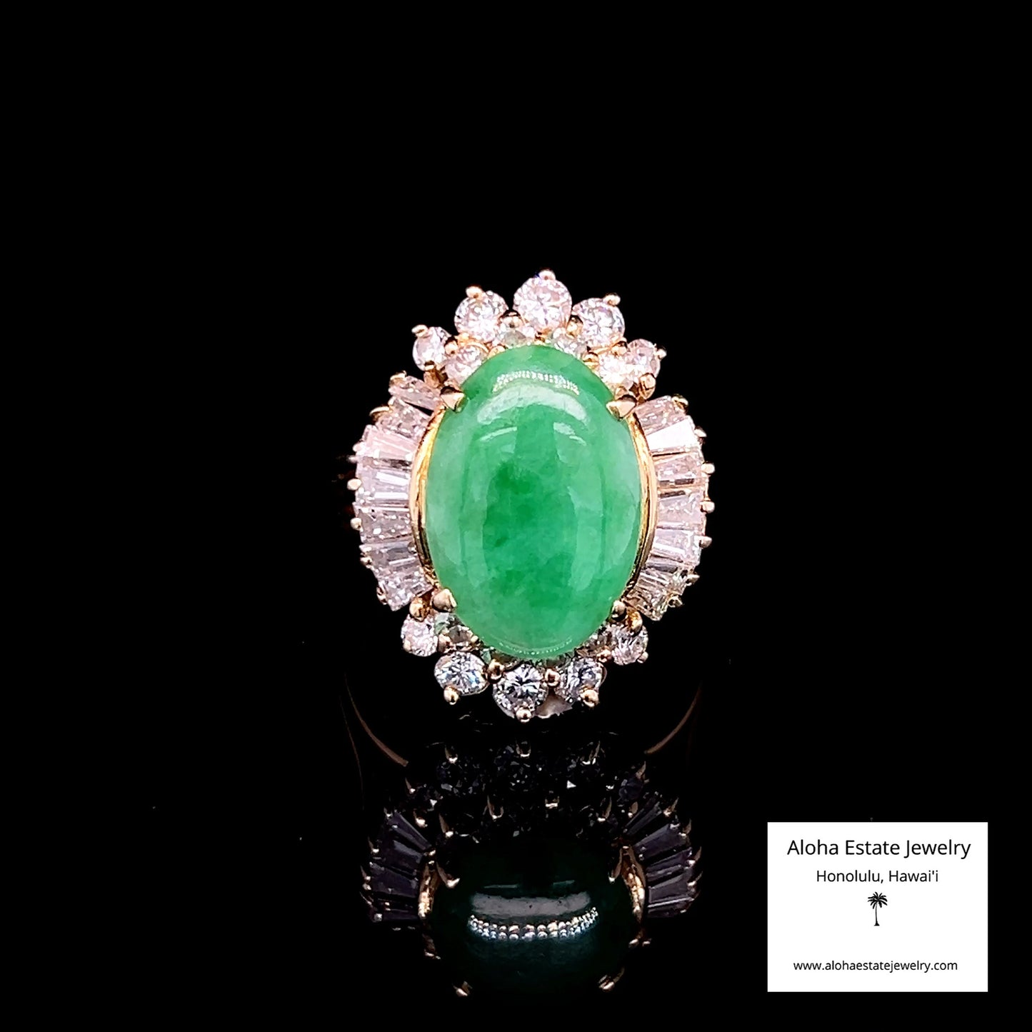 2.00ct Diamond Halo Jadeite Cocktail Ring 18K Yellow Gold