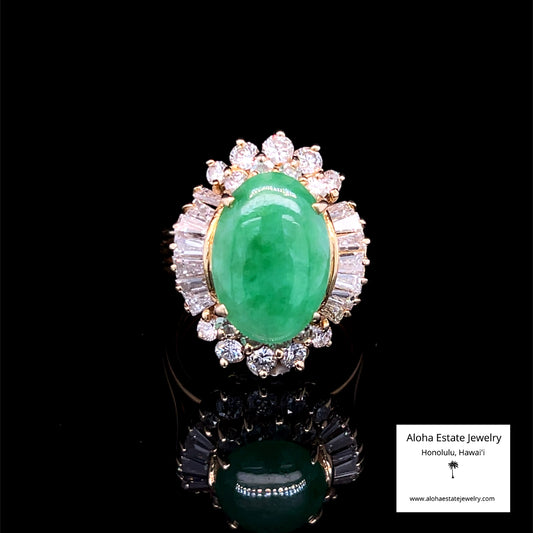 2.00ct Diamond Halo Jadeite Cocktail Ring 18K Yellow Gold