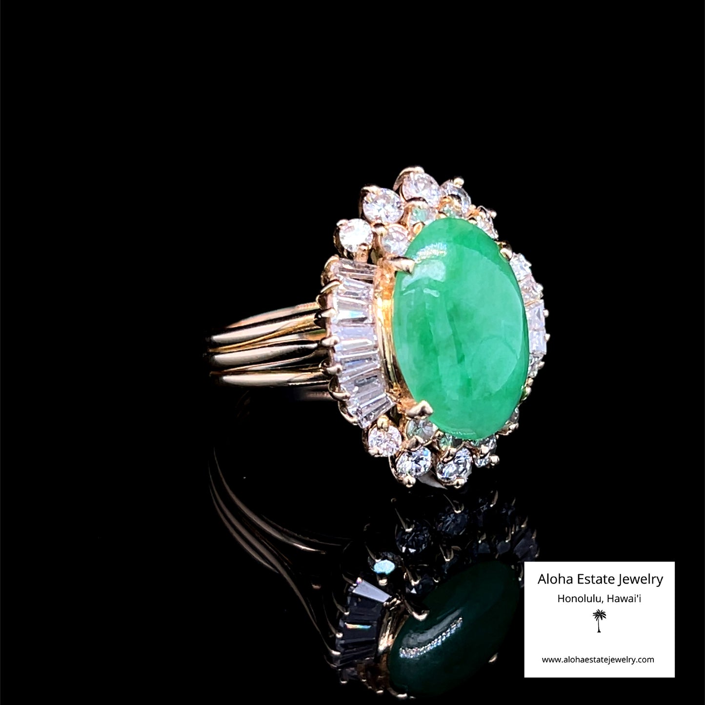 2.00ct Diamond Halo Jadeite Cocktail Ring 18K Yellow Gold