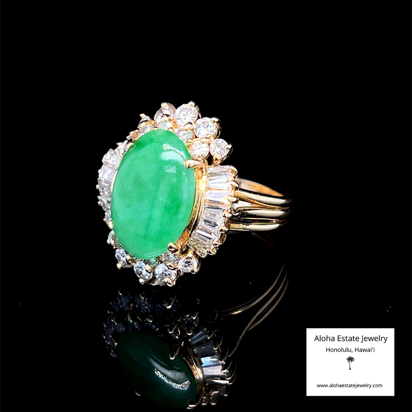 2.00ct Diamond Halo Jadeite Cocktail Ring 18K Yellow Gold