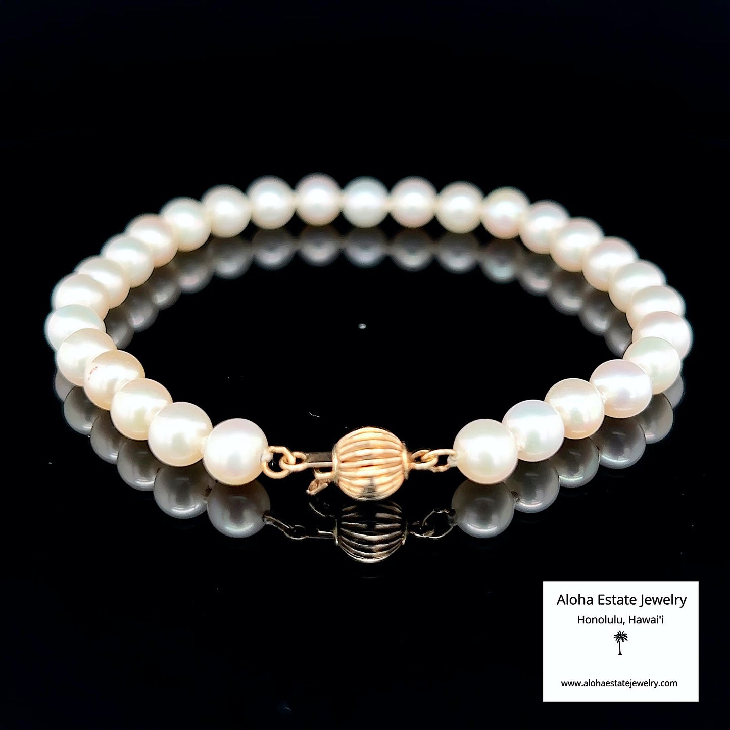 Lovely Akoya Pearl Bracelet with 14K Corrugated Ball Clasp