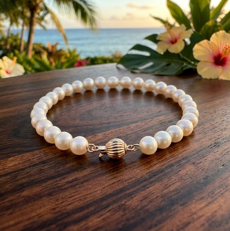 Lovely Akoya Pearl Bracelet with 14K Corrugated Ball Clasp