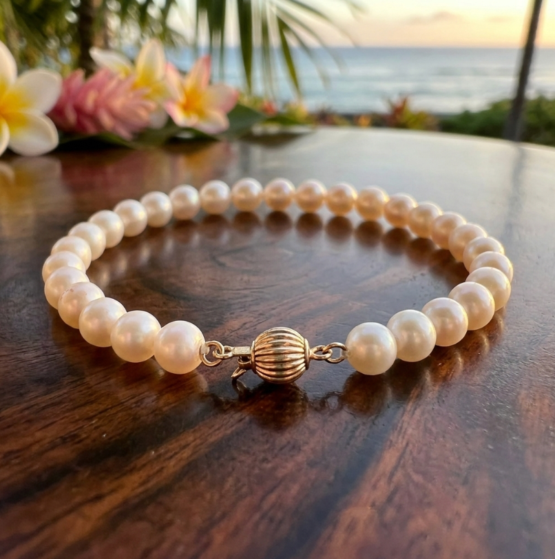 Lovely Akoya Pearl Bracelet with 14K Corrugated Ball Clasp