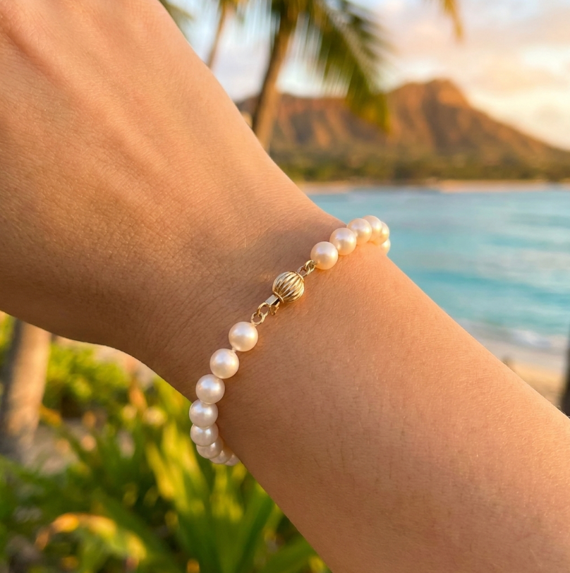 Lovely Akoya Pearl Bracelet with 14K Corrugated Ball Clasp