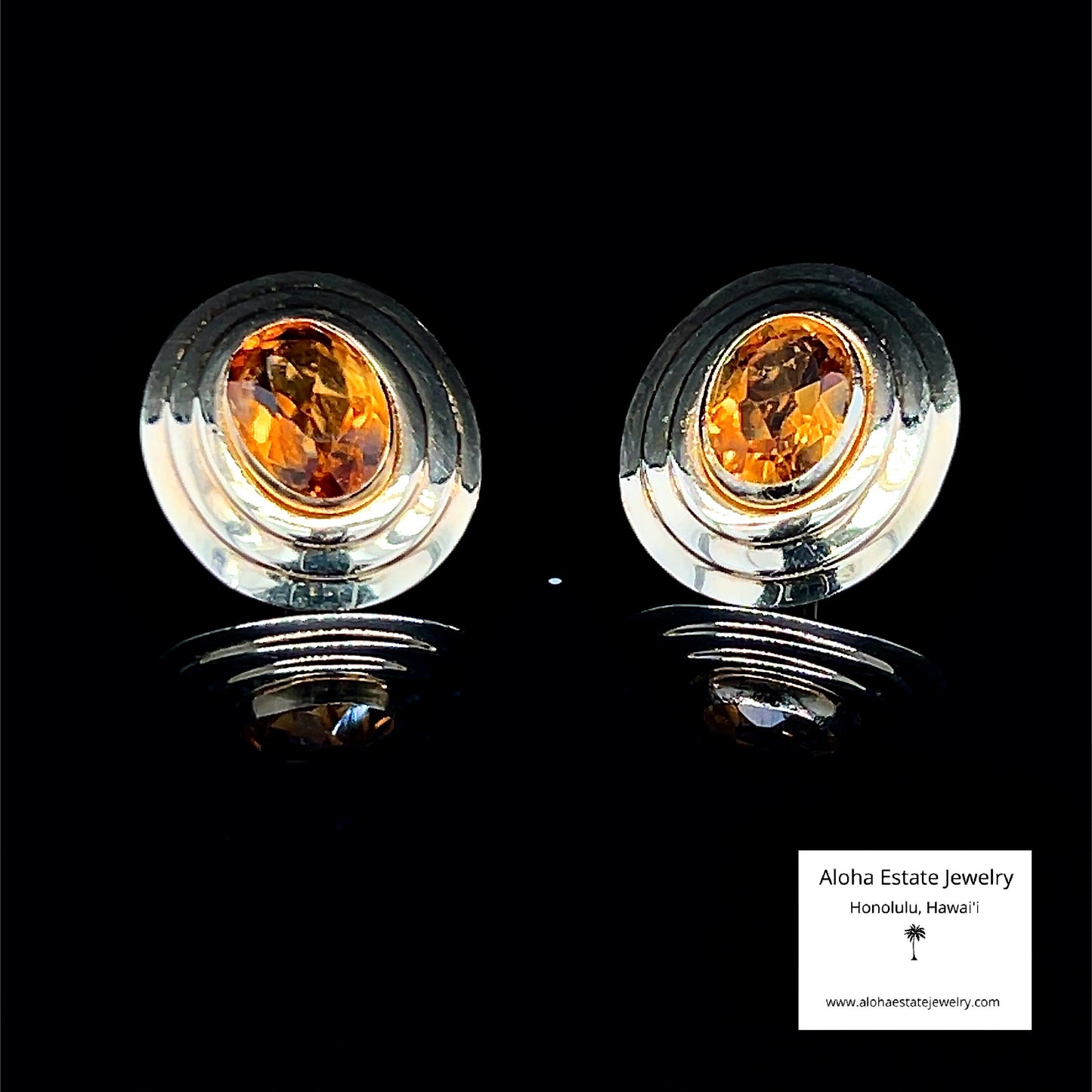 Estate 14K 2-Carats Natural Citrine Gold-Framed Earrings