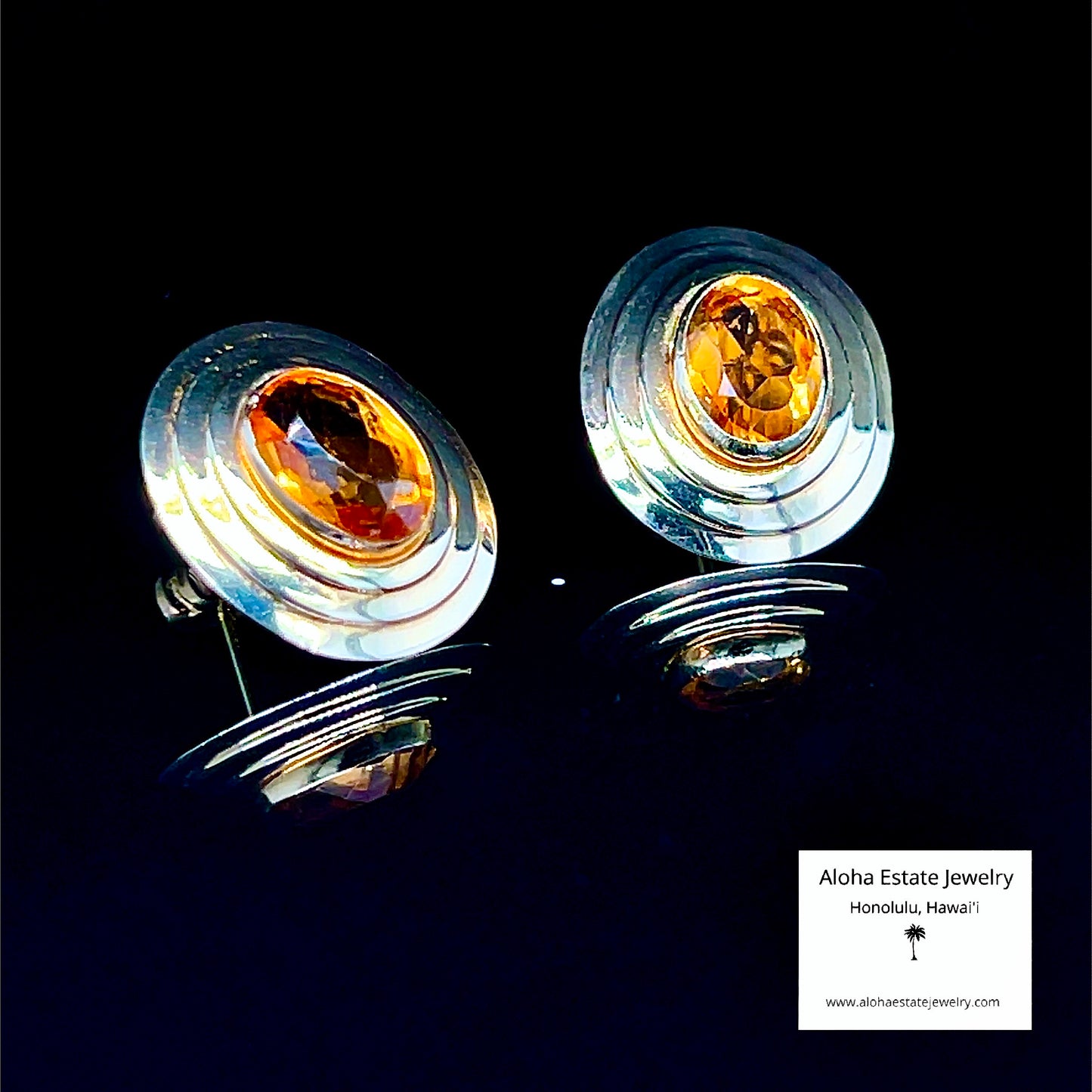 Estate 14K 2-Carats Natural Citrine Gold-Framed Earrings