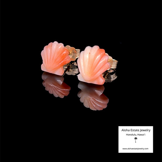 Vintage 14K Coral Beach Shells Stud Earrings